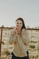 Desert Sand Lady Jane Embroidered Organic Linen Long Sleeve Shirt