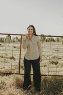 Desert Sand Lady Jane Embroidered Organic Linen Long Sleeve Shirt