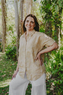 Lady Jane Desert Sand Organic Linen Short Sleeve Shirt