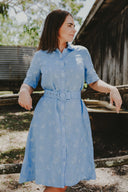 Lady Jane Sky Blue Short Sleeve Organic Linen Dress
