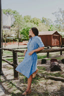 Lady Jane Sky Blue Short Sleeve Organic Linen Dress