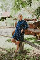 Lady Jane Outback Eclipse Navy Embroidered Organic Long Sleeve Linen Shirt