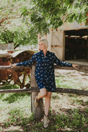 Lady Jane Outback Eclipse Navy Embroidered Organic Long Sleeve Linen Shirt