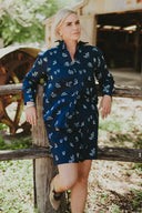 Lady Jane Outback Eclipse Navy Embroidered Organic Long Sleeve Linen Shirt