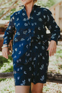 Lady Jane Outback Eclipse Navy Embroidered Organic Long Sleeve Linen Shirt