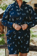 Lady Jane Outback Eclipse Navy Embroidered Organic Long Sleeve Linen Shirt