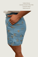 Lady Jane Denim Sky Blue Embroidered Shorts