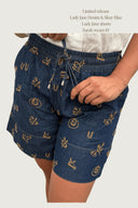 Lady Jane Denim Dark Embroidered Shorts