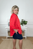 Lady Jane Red Embroidered Organic Long Sleeve Linen Shirt