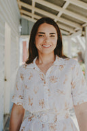 The Michelle Turner Bird Print Caramel Short Sleeve Dress