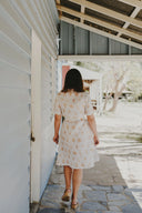 The Michelle Turner Bird Print Caramel Short Sleeve Dress