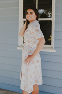 Gold & White Bush Song Short Sleeve Dress