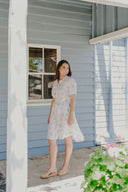 The Michelle Turner Bird Print Caramel Short Sleeve Dress