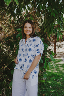 Blue & White Bird Song Short Sleeve Organic Linen Shirt