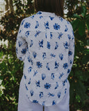 Blue & White Bird Song Long Sleeve Linen Shirt