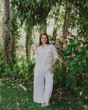 Gold & White Bird Song Long Sleeve Linen Shirt