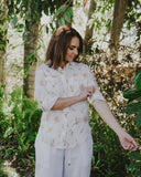 Gold & White Bird Song Long Sleeve Linen Shirt