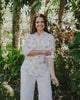 Gold & White Bird Song Long Sleeve Linen Shirt