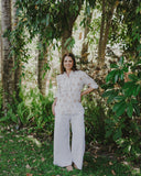 Gold & White Bird Song Long Sleeve Linen Shirt