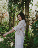 Gold & White Bird Song Long Sleeve Linen Shirt