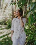 Gold & White Bird Song Long Sleeve Linen Shirt