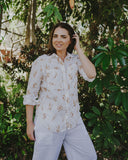 Gold & White Bird Song Long Sleeve Linen Shirt