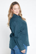 Midnight Bloom Organic Linen Shirt With Printed Cuffs