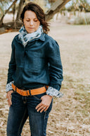 Midnight Bloom Organic Linen Shirt With Printed Cuffs