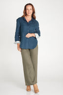 Midnight Bloom Organic Linen Shirt With Printed Cuffs