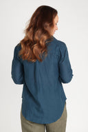 Midnight Bloom Organic Linen Shirt With Printed Cuffs