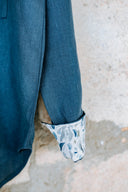 Midnight Bloom Organic Linen Shirt With Printed Cuffs