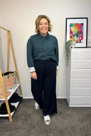 Midnight Bloom Organic Linen Shirt With Printed Cuffs