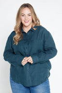 Midnight Bloom Organic Linen Shirt With Printed Cuffs