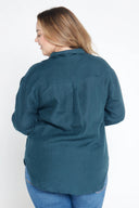 Midnight Bloom Organic Linen Shirt With Printed Cuffs