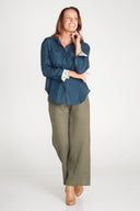 Midnight Bloom Organic Linen Shirt With Printed Cuffs