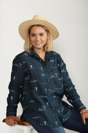 Rural Outback Midnight Embroidered Linen Shirt