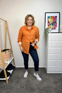 Orange Rust Organic Linen Shirt With Printed Cuffs
