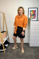 Orange Rust Organic Linen Shirt With Printed Cuffs