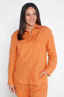 Orange Rust Organic Linen Shirt With Printed Cuffs