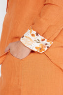 Orange Rust Organic Linen Shirt With Printed Cuffs