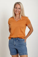Organic Cotton V-Neck T-Shirt in Orange Rust