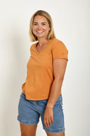 Organic Cotton V-Neck T-Shirt in Orange Rust