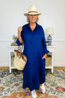 Outback Sapphire Navy Blue Everyday Organic Linen Dress