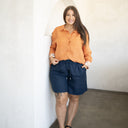 Orange Rust Organic Linen Shirt With Printed Cuffs - Outback Linen Co