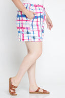 Pink Blue Gingham Printed Organic Linen Shorts