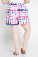 Pink Blue Gingham Printed Organic Linen Shorts