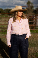 Pink Rural Outback Organic Embroidered Linen Shirt