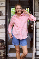 Pink Rural Outback Organic Embroidered Linen Shirt