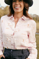 Pink Rural Outback Organic Embroidered Linen Shirt