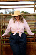 Pink Rural Outback Organic Embroidered Linen Shirt